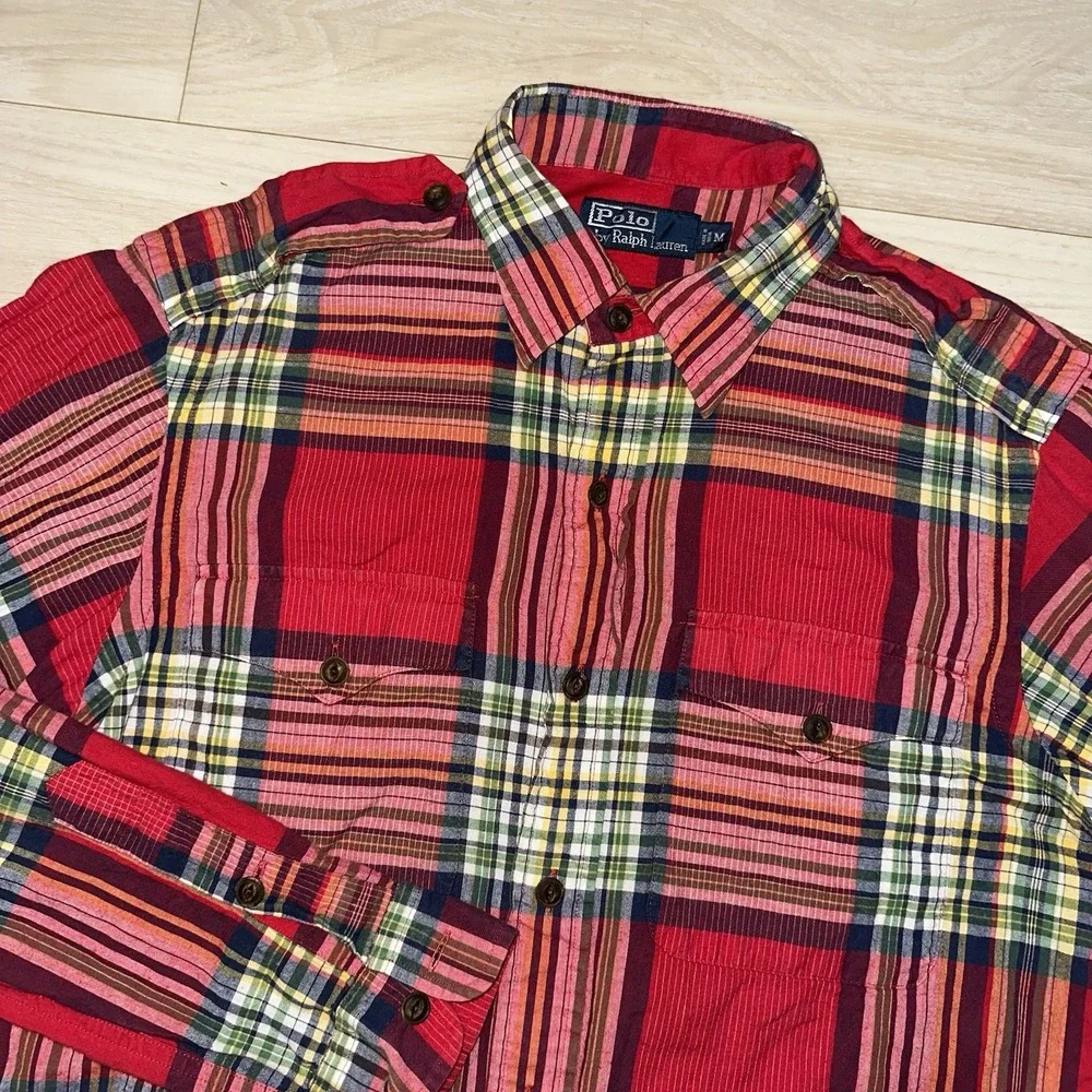 Vintage Polo Ralph Lauren Navajo Aztec Men Sz M Multicolor Plaid Button Up Shirt